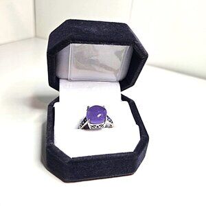 Sterling Purple Jade and Amethyst Ring